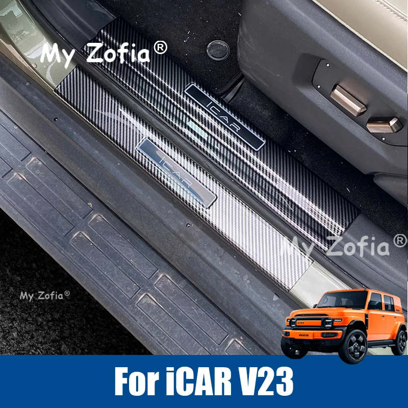

For Chery iCAR V23 iCAUR V23 2025 2026 Car Threshold Strip Carbon Fiber Pattern Threshold Protection Decorative Welcome Pedal