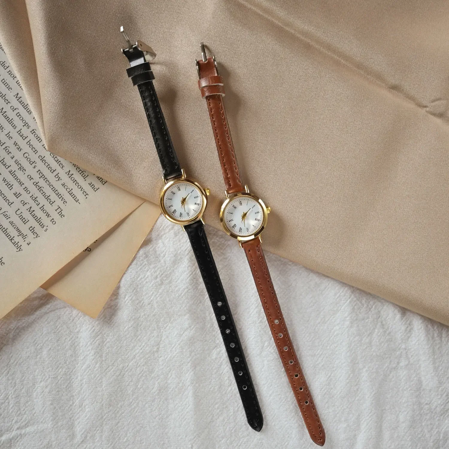 Women Brown White Small Watches Versatile Thin Strap Leather Band Ladies Quartz Watch Wristwatch Clock Reloj Mujer