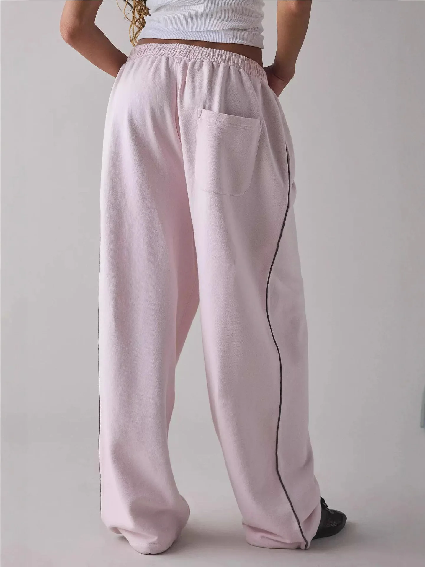 Pantalon de sport rose Y2k pour femmes, Baggy avec lettres brodées, gris, décontracté, jambes larges, basique, droit, rayé, survêtement