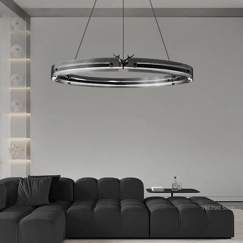 

Italian minimalist living room pendant lamp designer Nordic black circular ring high-end modern minimalist light luxury lamp