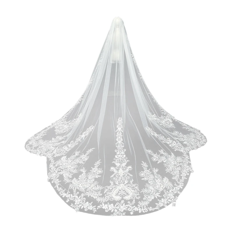 Graceful Long Wedding Veil with Lace Embellishments Sophisticated Bride Veil for Wedding Photography DropShip