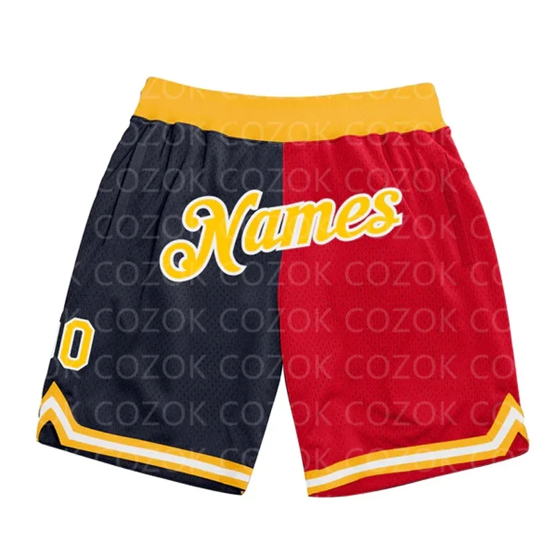 

Custom red color splice Authentic Basketball Shorts 3D Printed Men Shorts Your Name Mumber Quick Drying Beach Shorts