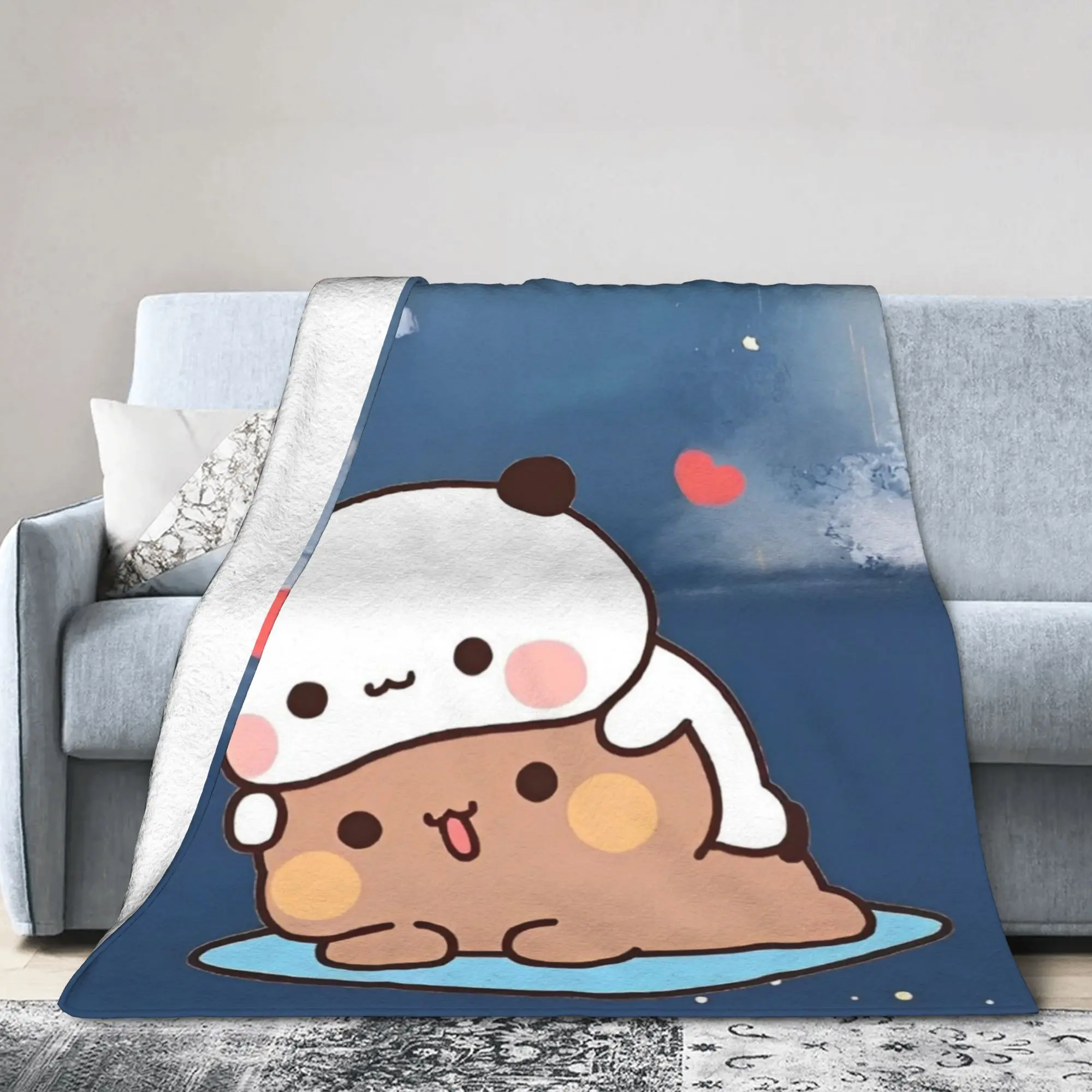 Bubu and Dudu Blanket Cover Bear and Panda  Flannel Throw Blanket Bed Sofa Portable Soft Warm Bedsprea