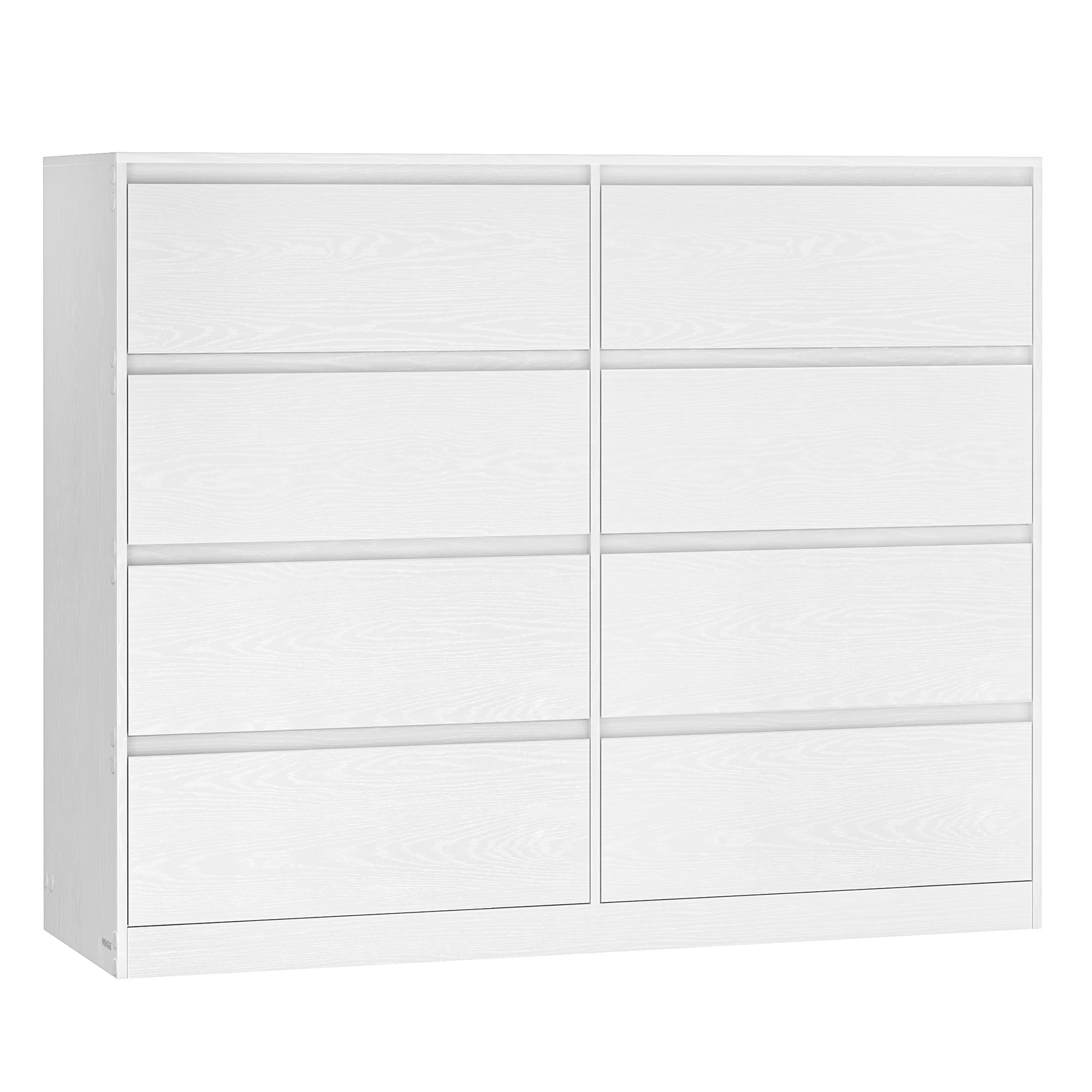 VASAGLE Cómoda, Aparador con 8 Cajones, Armario para Dormitorio, 40 x 119,4 x 97,5 cm, Moderno, Blanco