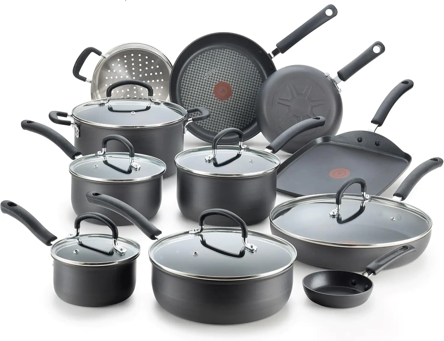 

Ultimate Hard Anodized Nonstick Cookware Set 17 Piece,Oven Broiler Safe 400F, Lid Safe 350F,Kitchen Cooking Set w，Fry Pans,Black