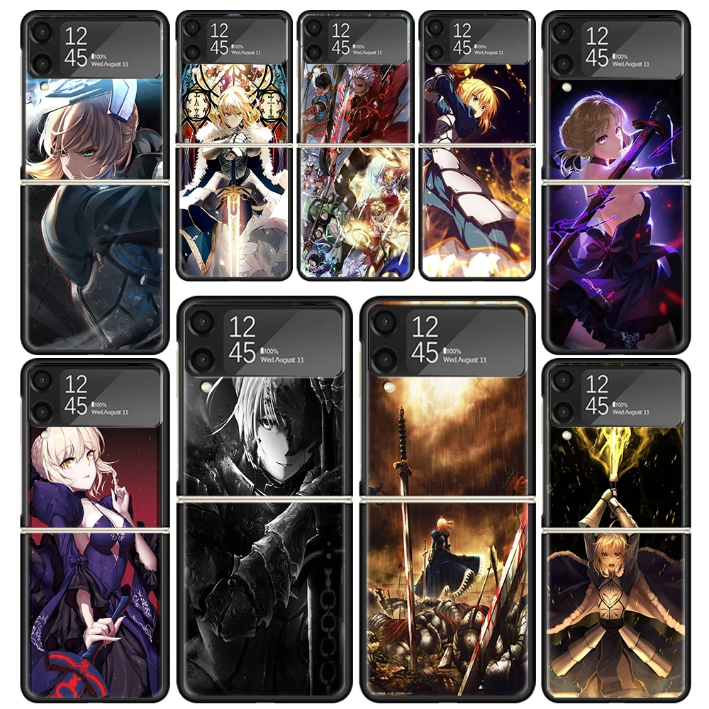 Fate Zero Stay Night Saber Clear Phone Case For Samsung Z Flip 5 4 3 Galaxy ZFlip 6 5G Shockproof Hard Print Cover TPU PC Coque