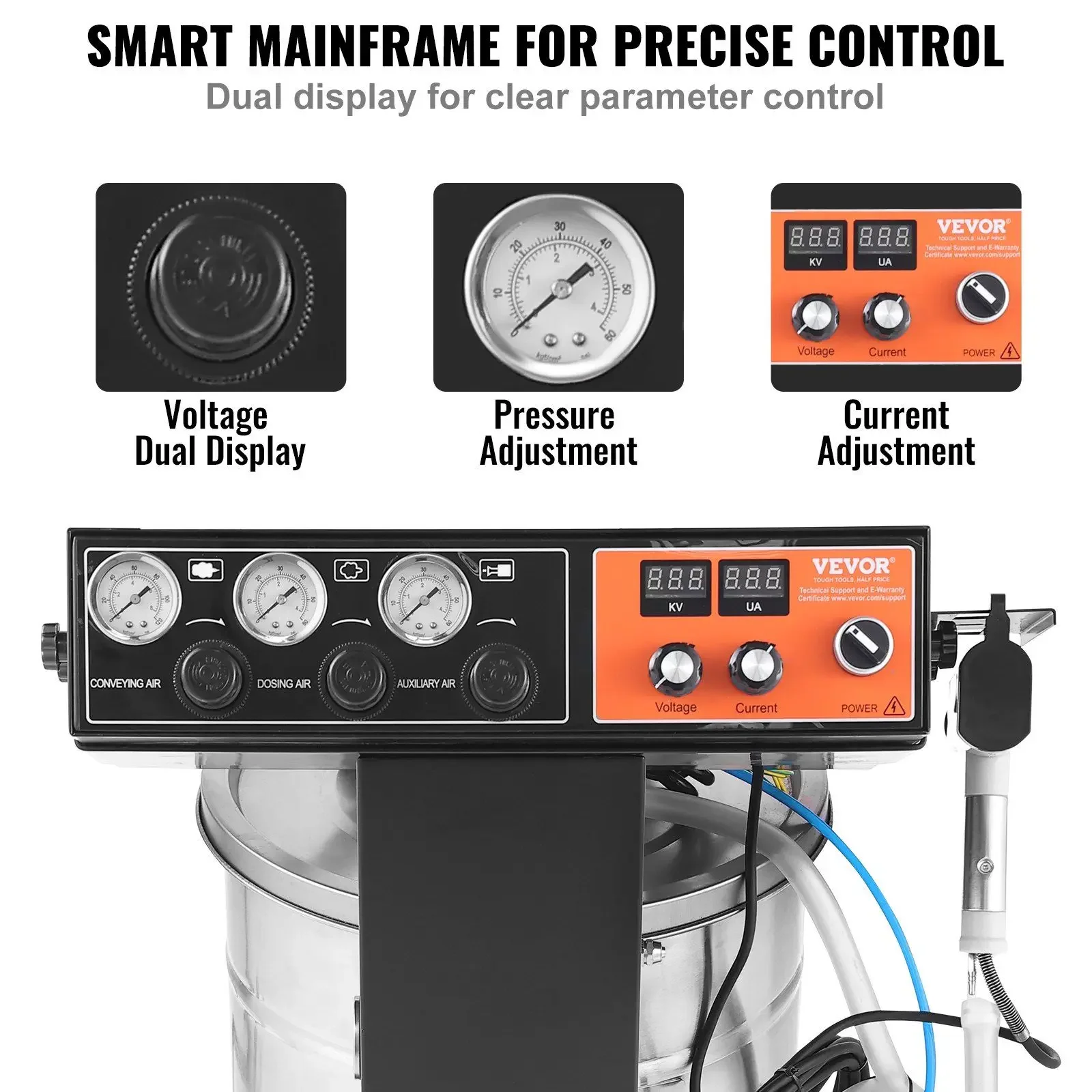Powder Coating System, 40 W 100KV Electrostatic Output Powder Coating Kit with 50L Powder Hopper, 450g Per Minute Powder