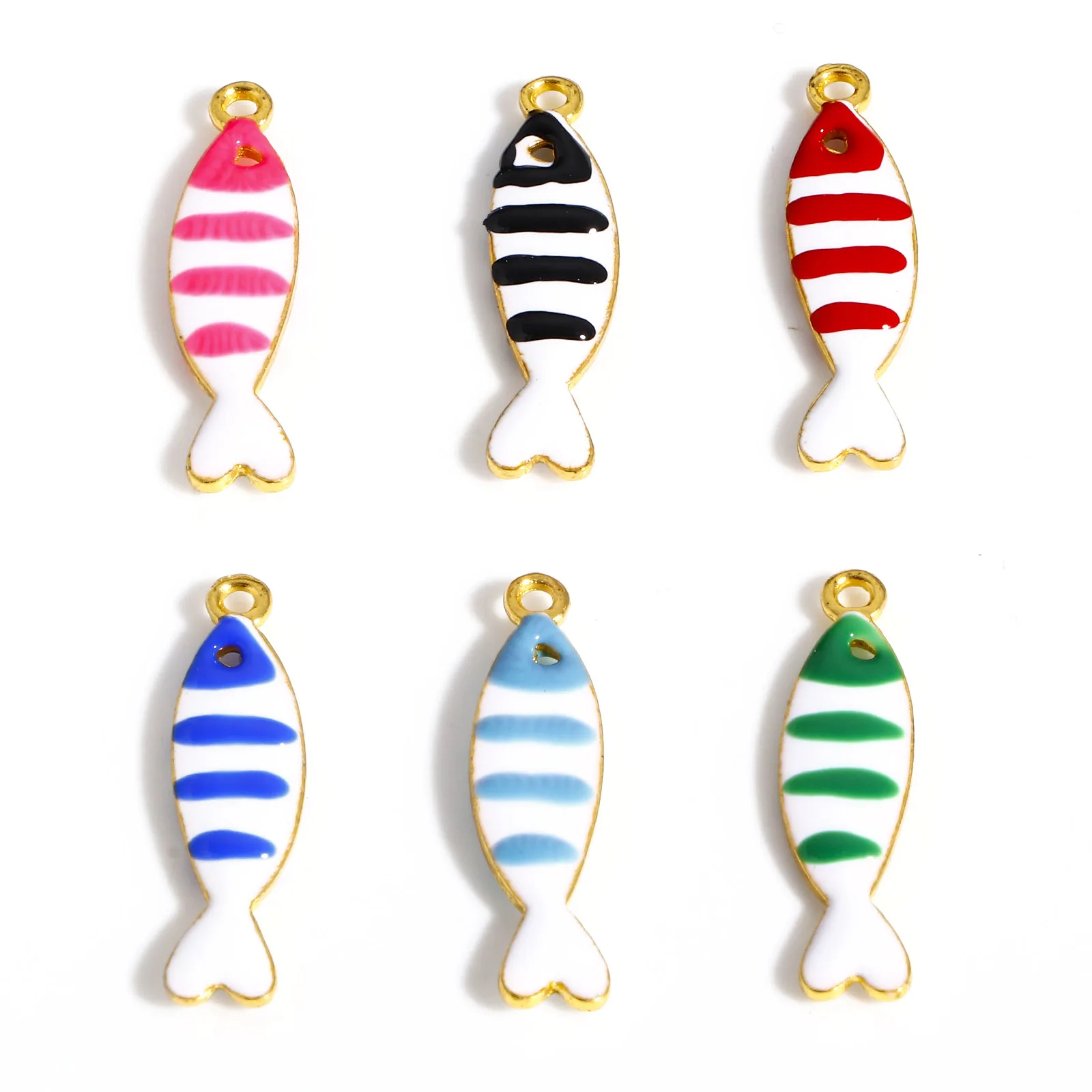 5Piece Fish Charms Double Sided Enamelled Sequins Alloy Pendants For Diy Earrings Necklace Jewelry Making Findings 26x7mm