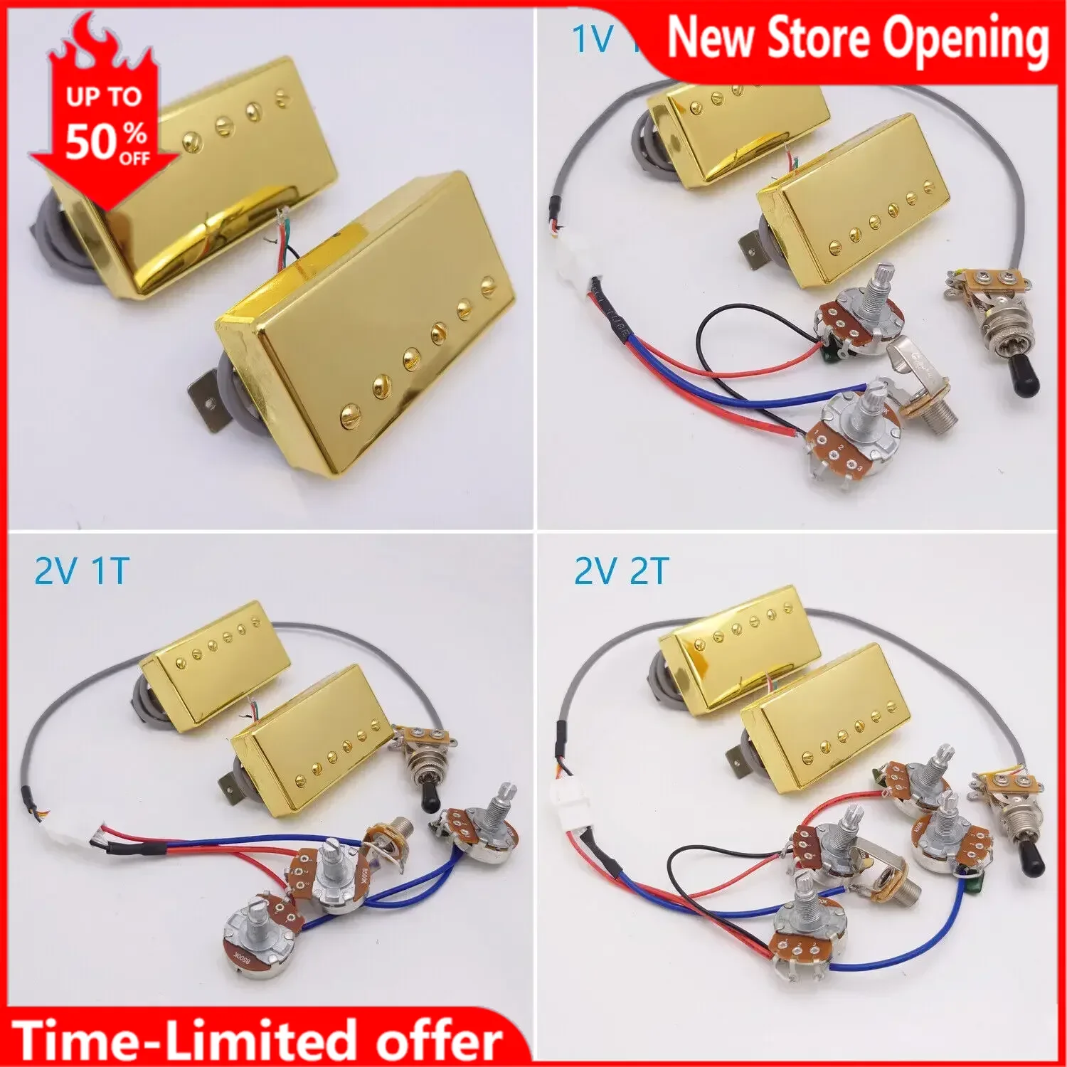 

Alnico V Classic 57 Guitar Humbucker Pickup Gold with 4C Wiring Harness for LP Electric Guitar Replacement Parts