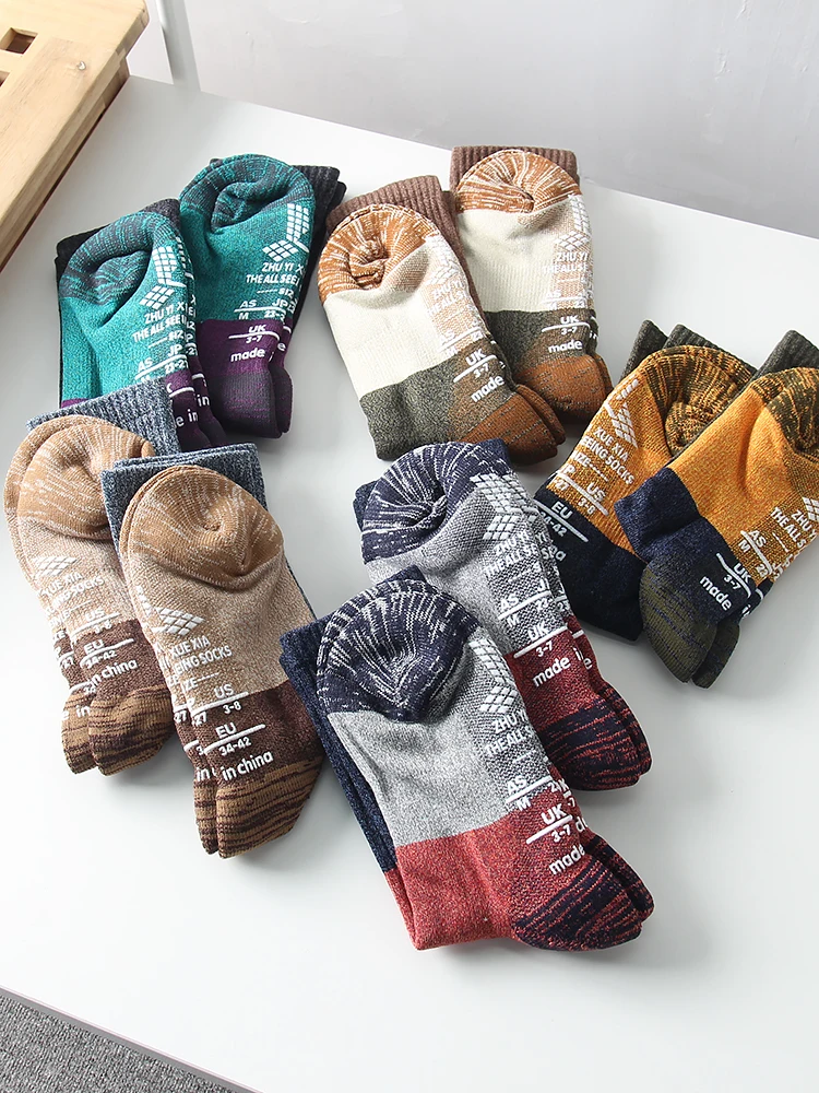 Anti-Slip Towel Socks Men's Mid-Calf Thermal Silicone Coated Towel Bottom Long Socks Individually Packaged Fall Winter Essential