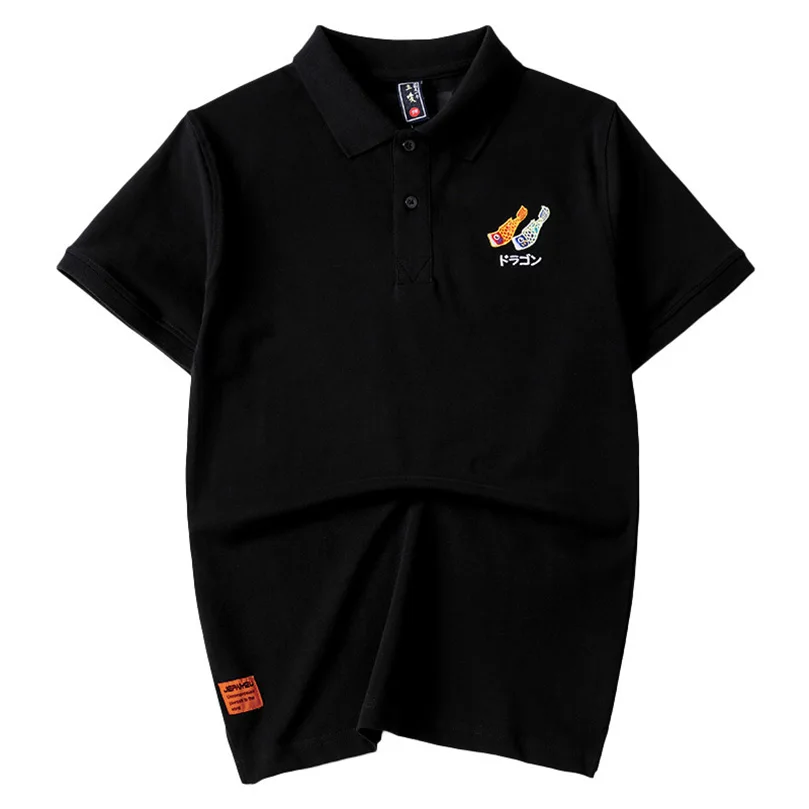 

Summer New Trendy Brand Men National Tide Koi Embroidered Polo Shirt Short Sleeve Plus Size Top Shirt Men