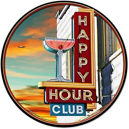 Vintage Metal Sign Happy Hour Club Retro Round Metal Tin Sign 12