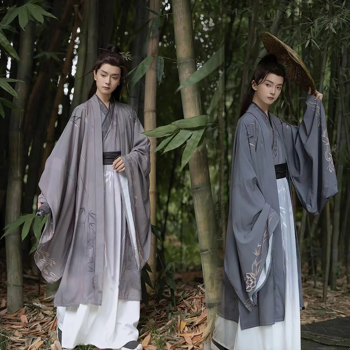 Hanfu ชุดเครื่องแบบคอสเพลย์สไตล์จีนดั้งเดิมสำหรับผู้ชายผู้หญิงยุค Weijin โบราณพิมพ์ลายเฉพาะกลุ่มนักเรียนวินเทจ