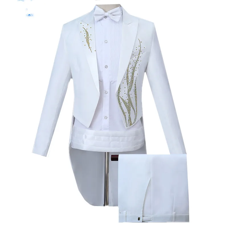 

Luxurious White Tailcoat Suit Set for Men , Elegant Sparkling Blazer and Pant , Perfect for Stage Performances & Gala Events