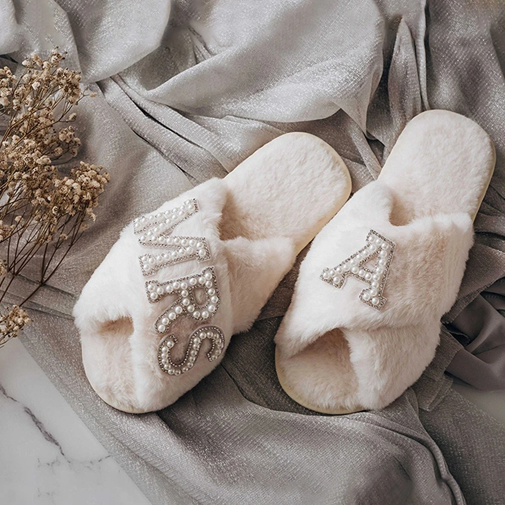 

Personalized Plus Size Cross Fluffy Slipper Custom Women Cotton Slipper Bridesmaid Gifts Bridal Shower Bride Slippers Wedding