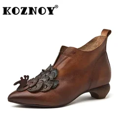 Koznoy stivali a metà polpaccio da donna 3.5cm tacchi di lusso piatti in vera pelle alla caviglia da donna primavera in rilievo scarpe autunnali firmate con punta a punta