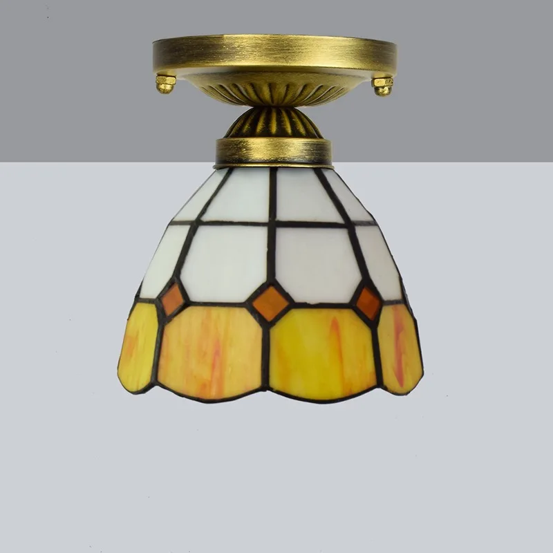 15CM Stained Glass Retro Ceiling Light Living Room Dining Room Bar Vintage Lamp Aisle Corridor Art Feature Ceiling Light