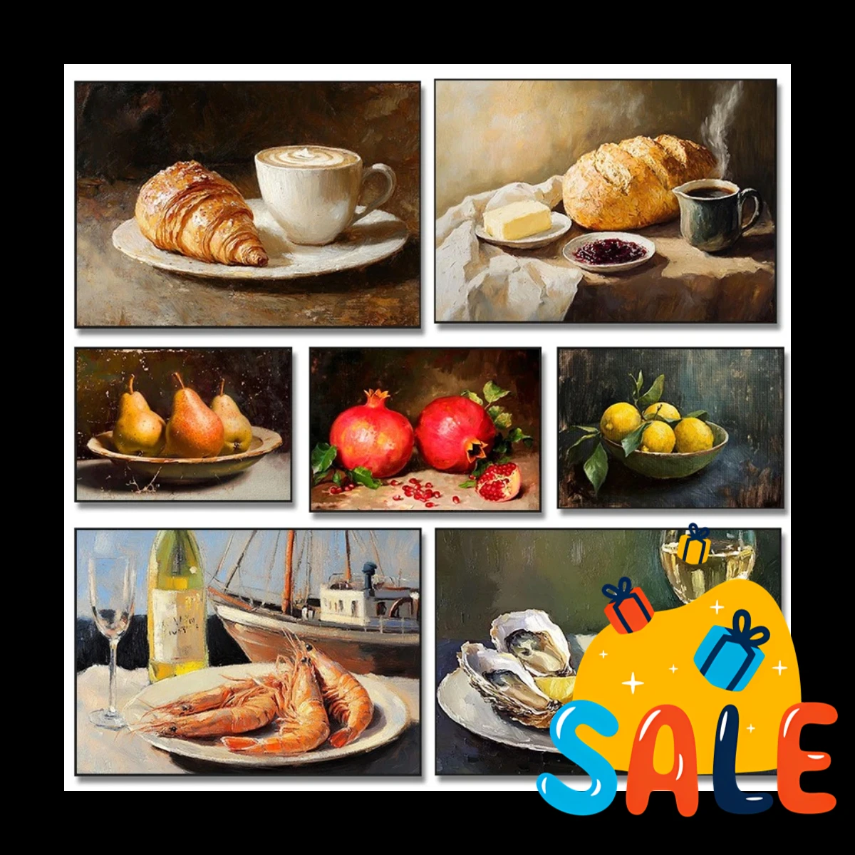 Rustic Coastal Kitchen Fruit Cuisine Vegetable Poster Avocado Pomegranate Olive Oil Canvas Painting Wall Art Pictures Home De