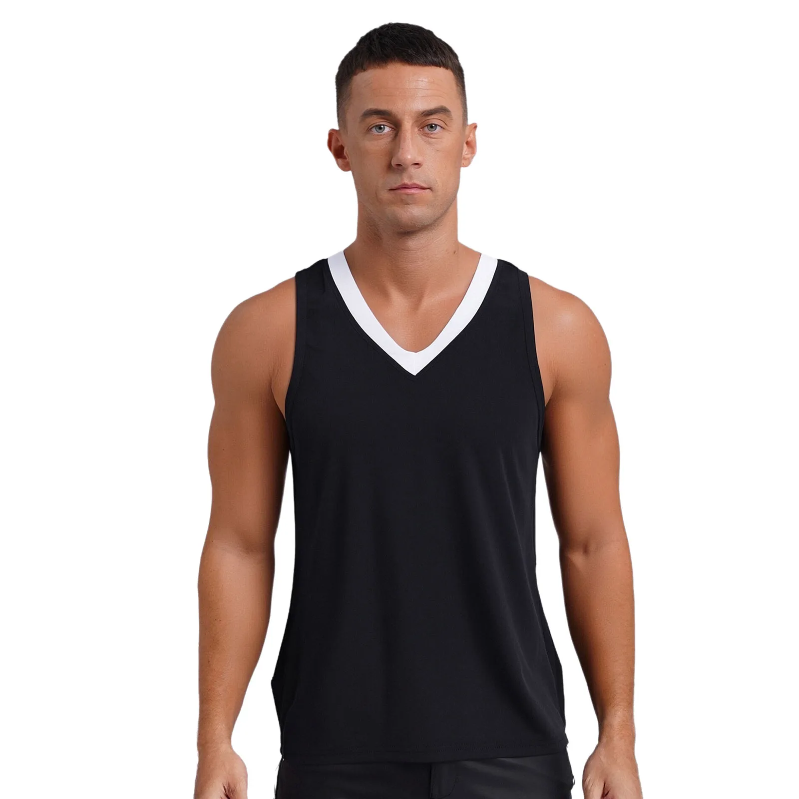 

Men Fashion V-Neck Athletic Sport Vest Sleeveless Sides Split Quick-Drying Breathable Tank Top for Basketball Training Running