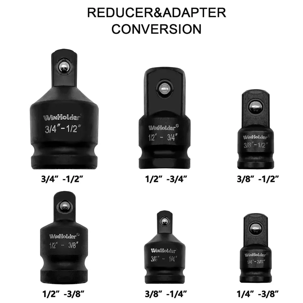 6Pcs Impact Socket Wrench Adapter Set 1/4 3/8 1/2 3/4 Inch Square Drive Adaptor Reducer Spanner Hand Tools Kit ﻿with Case