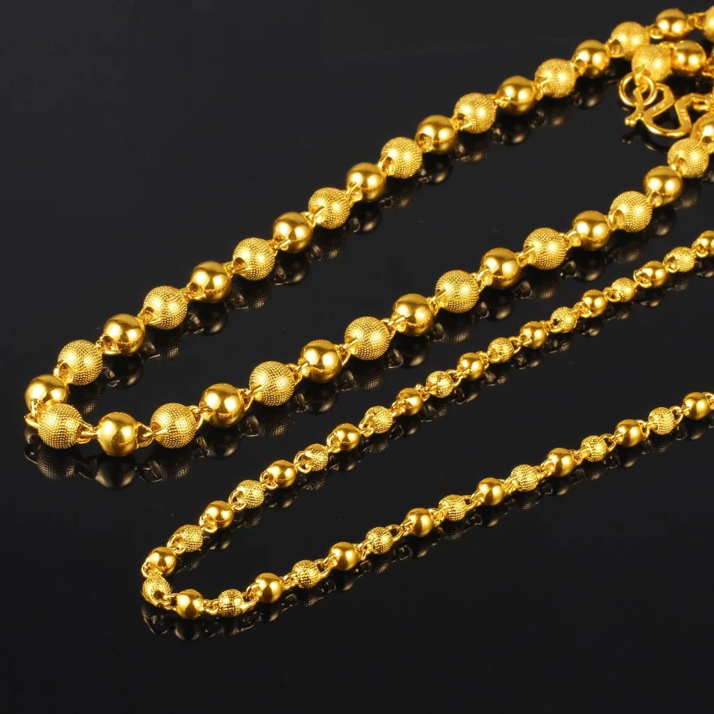Cynlo Jewelry Luxury 24K 9999 Pure Gold real gold Solid Frosted Beads Men's and Women's Necklace