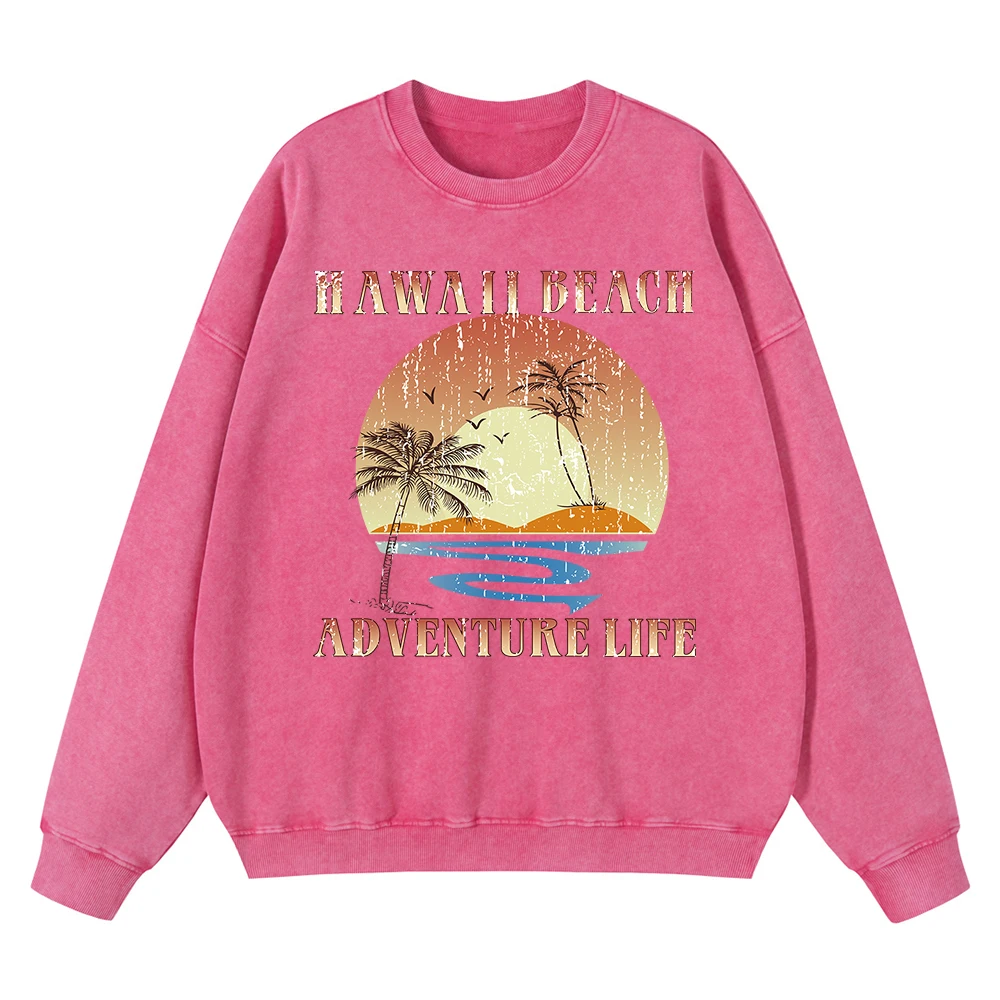 

Vintage Distressed Washing Hawaii Beach Adventure Life Hoodie Men Oversized Streetwear Autumn Hoody Pullover Cotton Clothing