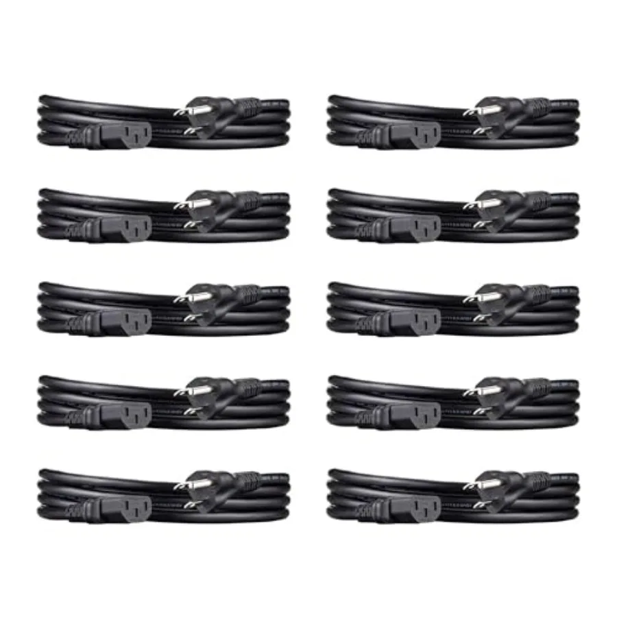 

PC Power Cord for Monitor Computer TV 3 Prong 18 AWG 125 Volts Black 10-Pack UL Listed