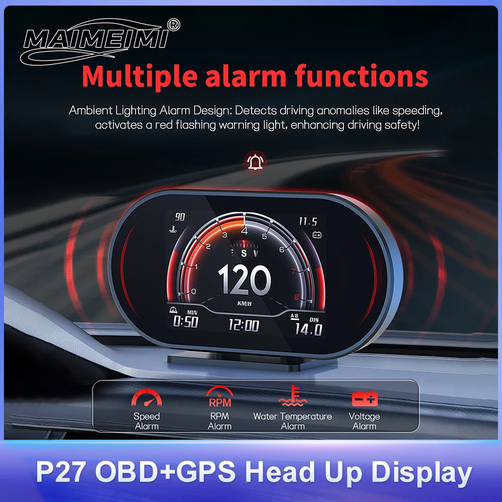 

Car Head Up Display OBD2 P27 HUD Speedometer Water Temp Tachometer Fuel Consumption AFR Oil Temp GPS+OBD Combination Instrument