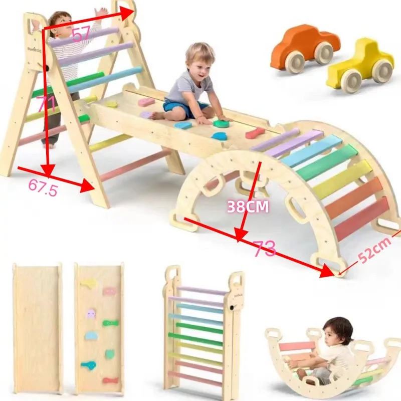 Hot SalesClimbing Pickler Triangle Toddler Wooden Piklers Triangle Play Gym With Ramp And Rocking Arch Indoor Playgroun