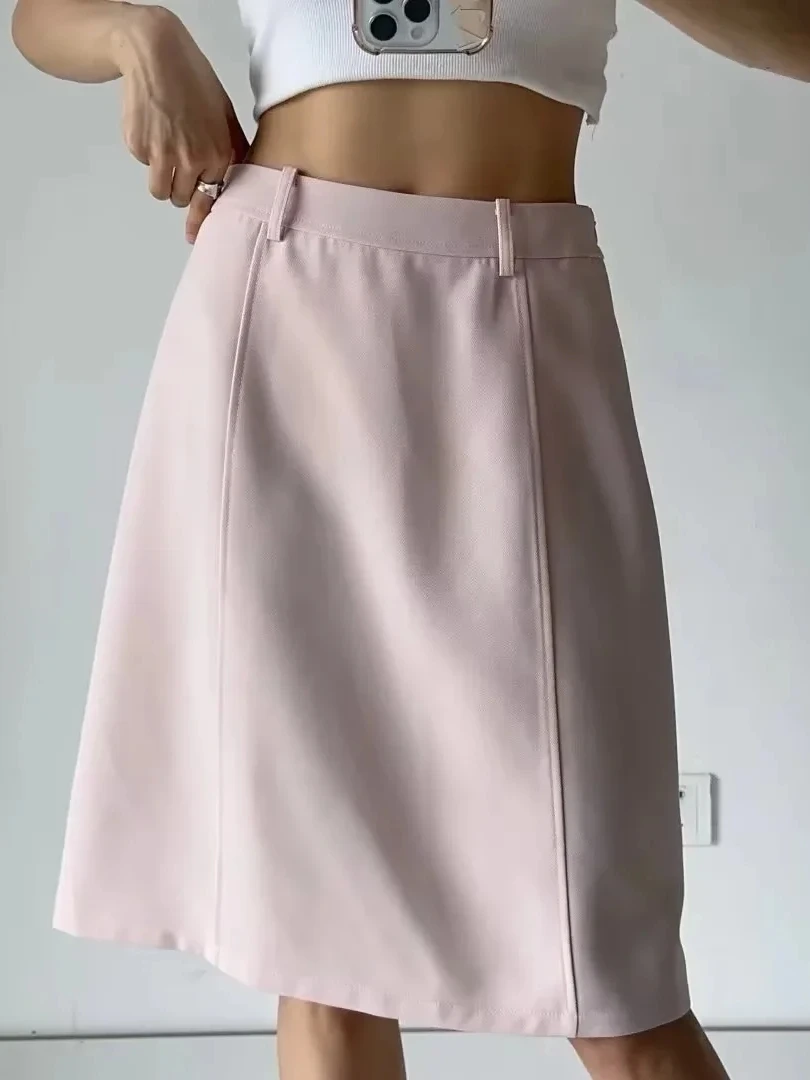 Roze Hoge Taille A-lijn Midi Rok Afslanken Cross Bedekkende Rechte Rok Veelzijdige Mid-Lengte f Body Rok voor Vrouwen