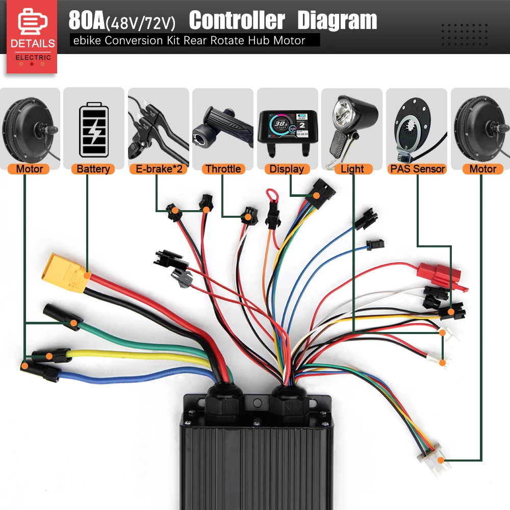 

Комплект для переоборудования электровелосипеда MXUS 72В 3000Вт, 20-29 дюймов, 700C, заднее бесщеточное мотор-колесо, ширина крепления 142 мм ﻿ Комплект для переоборудования