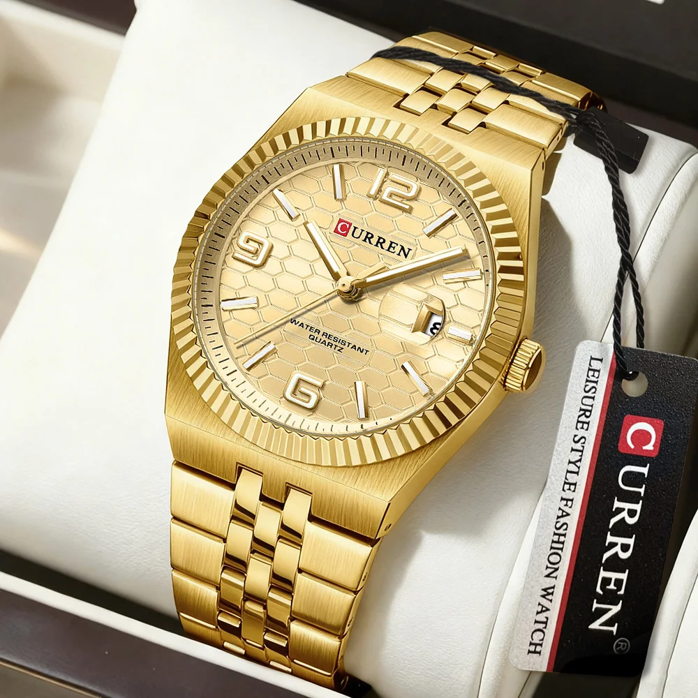 CURREN Top Business Men's Watches Stainless Steel Textured Luminous Dial Leisure Quartz Watch Waterproof Outdoor Sports Watch