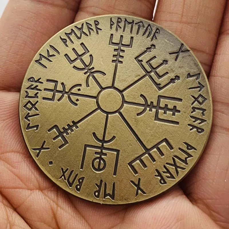 Vegvísir Viking Lembranças Moeda Presentes Moeda da Sorte Moedas Comemorativas Colecionáveis Decorações para Casa