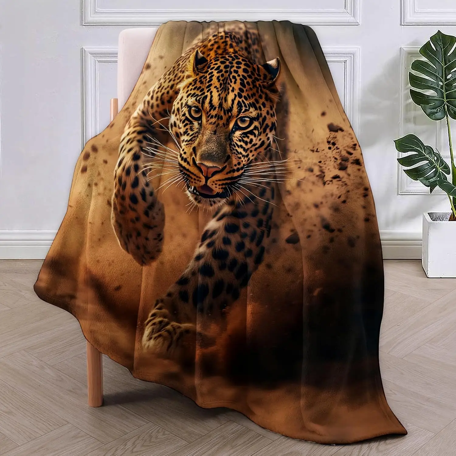 Wild Jaguar Pattern Fleece Blanket Boho Safari Style Soft Warm Throw Interior Decoration Bedding Cover for Home50x60