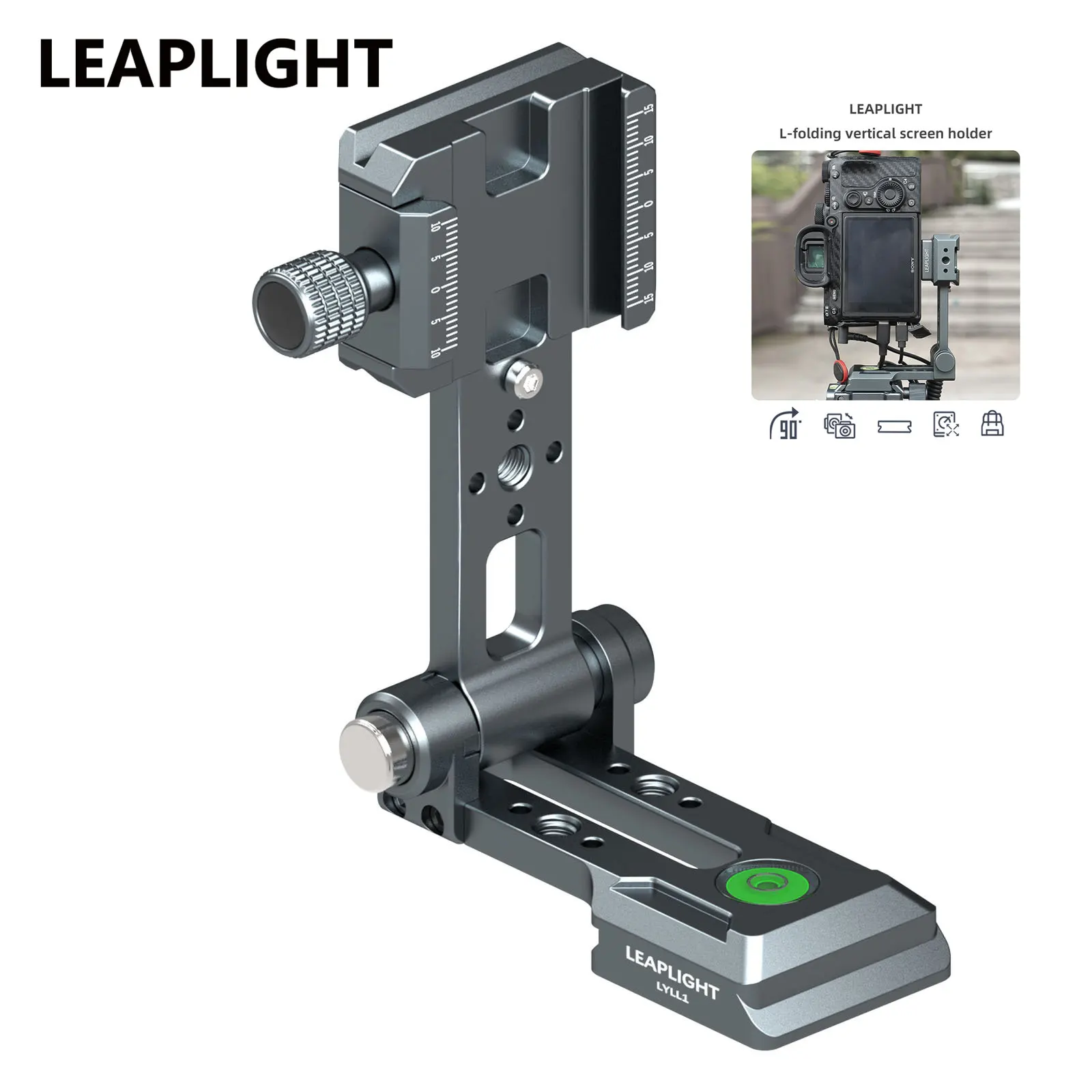 LEAPLIGHT Składany uchwyt L do aparatu fotograficznego z płytką szybkiego zwalniania i podstawą typu jaskółczy ogon 1/4 ColdShoe do lustrzanek cyfrowych i statywów wideo