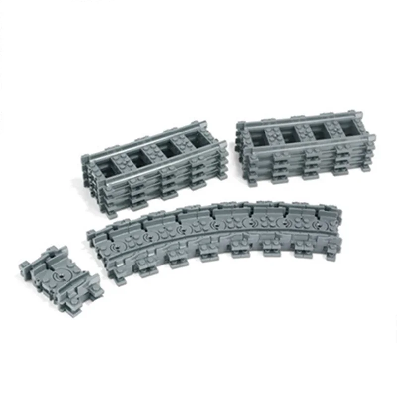 Rechte treinrails Gebogen accessoires autoblokken Bouwsets DIY 10-100 stuks kinderspeelgoed moc bakstenen Stad schakelaar spoelkruising