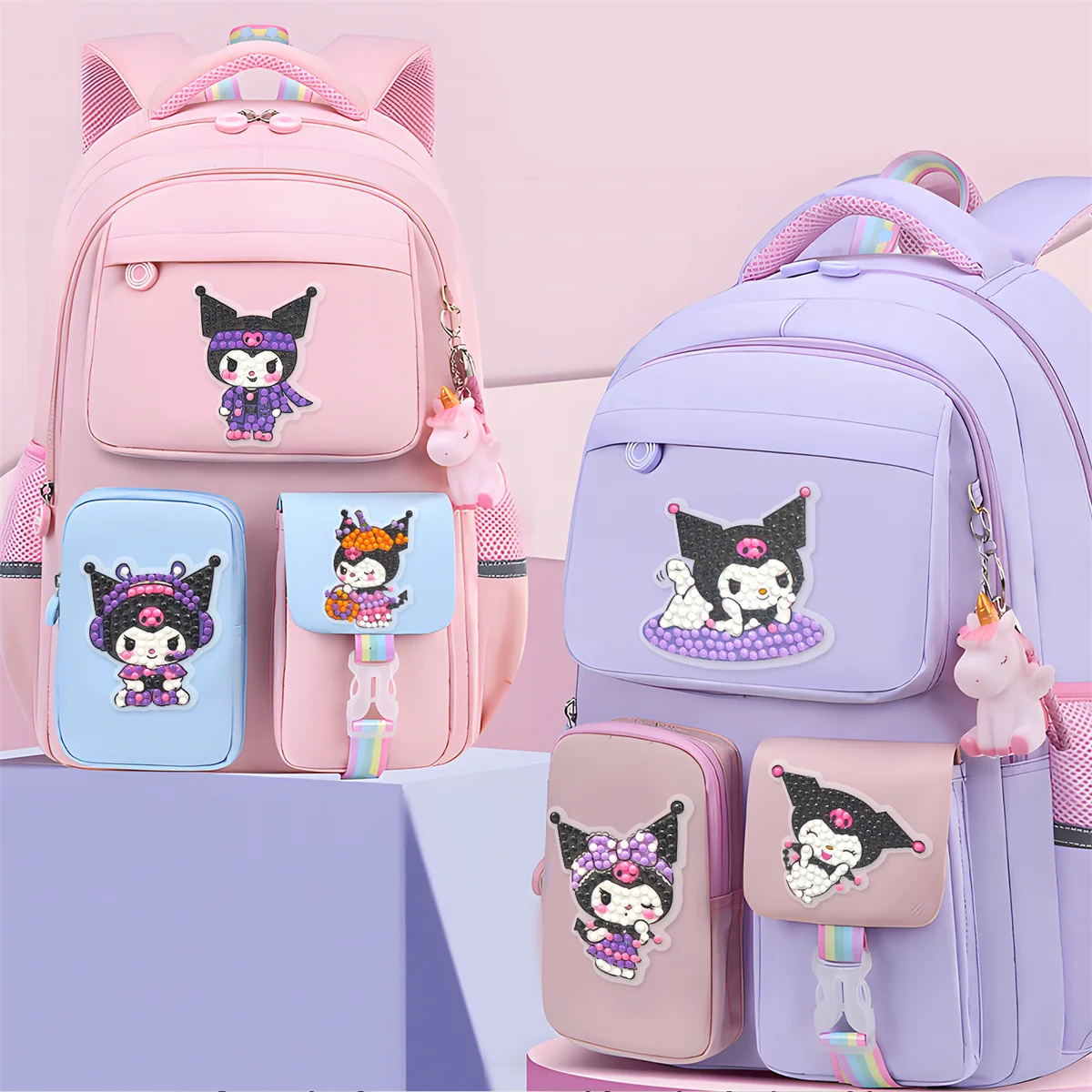 Autocollants Décoratifs de Dessin Animé Disney Kuromi, Accessoires Amusants et Adaptés aux Étudiants et Enfants, Bricolage, Coutumes de Diamant