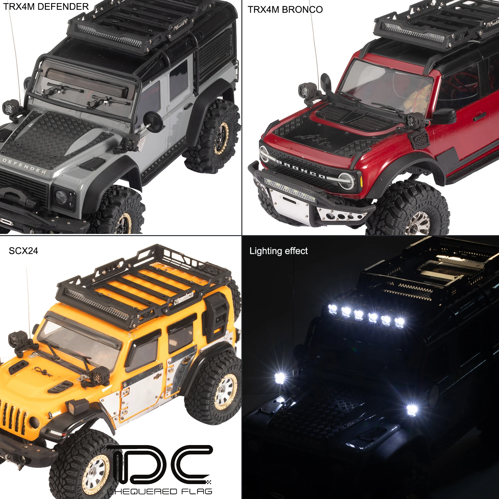 Metal Roof Rack with LED Light Lamp 1/18 RC Truck Crawler Car Luggage for TRX4M Bronco Defender SCX24 Rock Upgrades Accessories