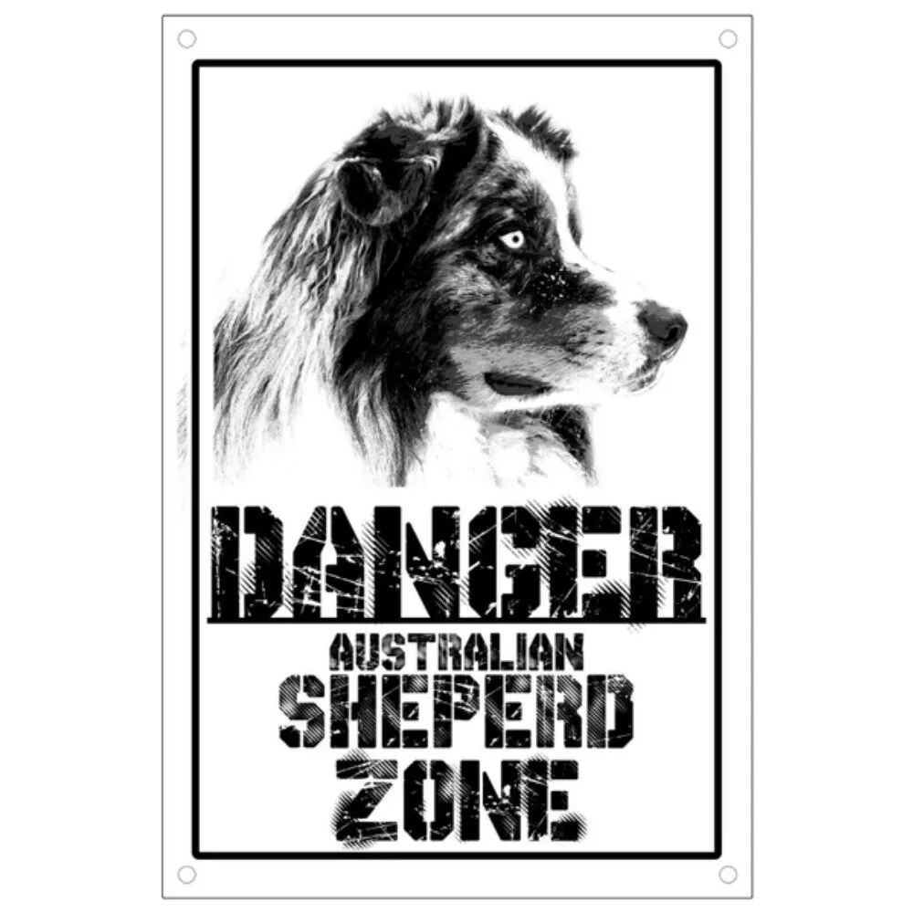 Danger Australian Shepherd Zones Plate Sign x inch Metal  Watch the Dog  Vintage Home Kitchen Outdoor Wall Decor