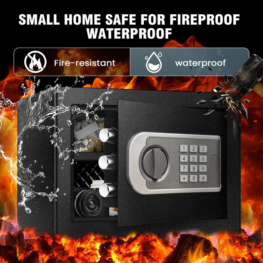 Home Small Safe Fireproof Waterproof for Document 1.2 Cuft Safety Safe Box with Emergency Battery Box, Digital Keypad amp Key, R