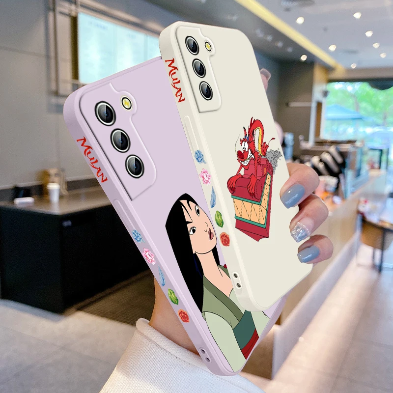 Disney Mulan Mushu per Samsung Galaxy S24 S23 S22 S21 S20 Pro FE Plus custodia per telefono con corda sinistra Ultra liquida 5G Cover