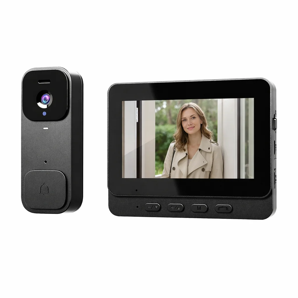 Smart Video Türklingel Schwarz 4,3 Zoll Monitor HD Nachtsicht Gegensprechanlage mit 64GB Speicherkarte
