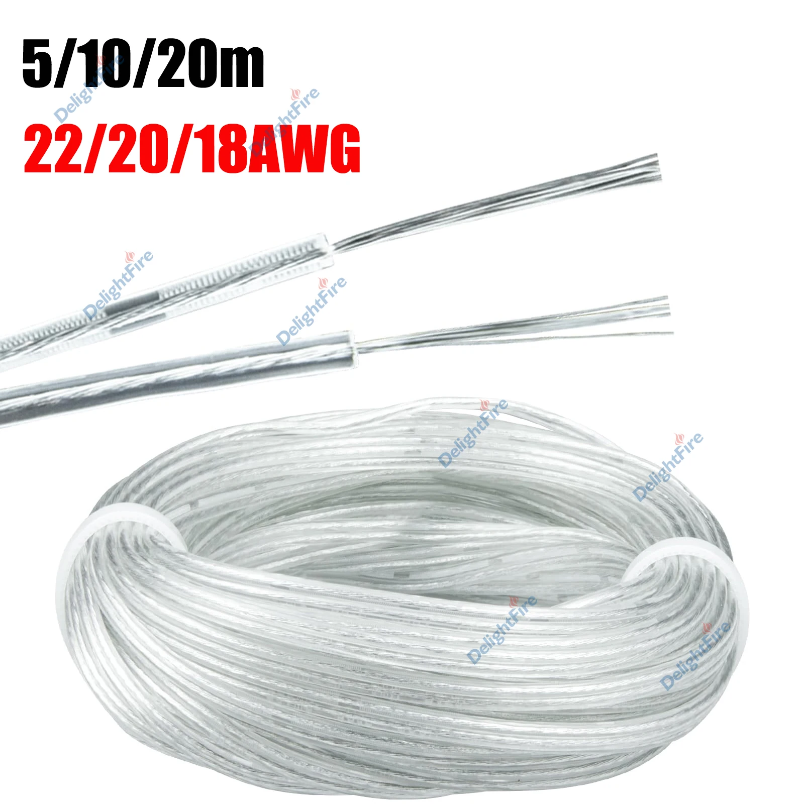 

22 20 18 AWG 2 Pin Transparent Wire Flexible Electrical Cables for LED Neon Light Headphone Audio Sound System Microphone Auto