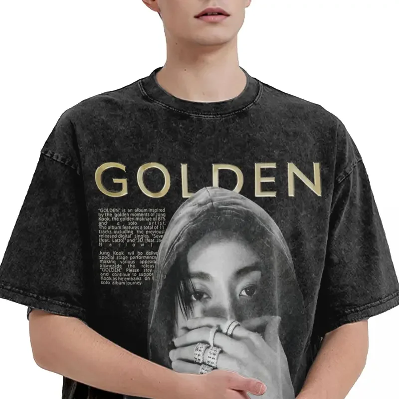 Washed T shirt golden moments jungkooks hip hop T-shirt oversize streetwear short sleeve graphic tops tee shirt men women