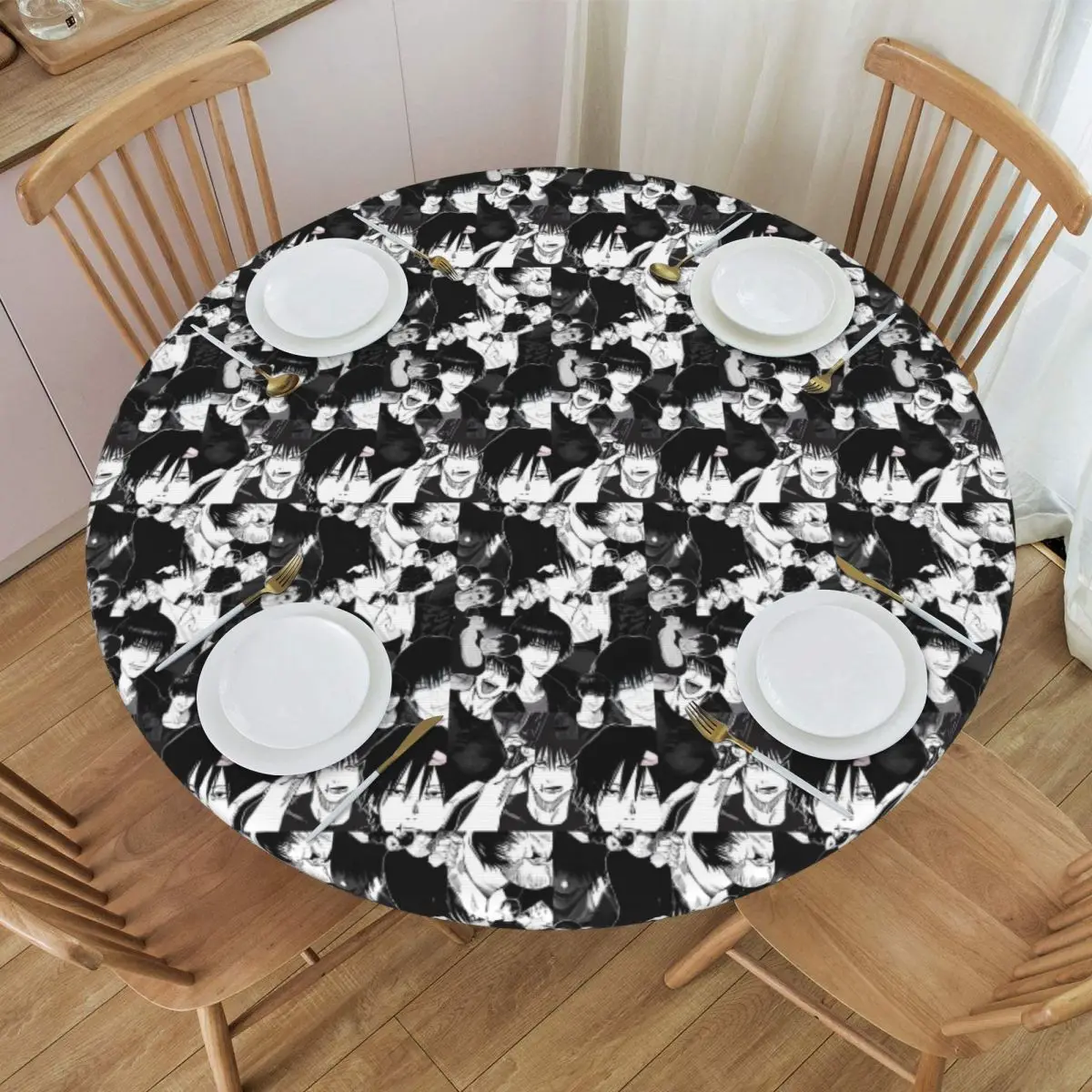 T-Toji Fushiguros Manga Knife Waterproof Round Tablecloth Oilproof Table Cloth for Kitchen Events Dining Table Cover