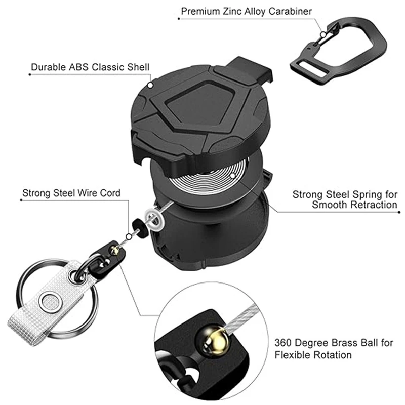 พวงกุญแจแบบพับเก็บได้ Heavy Duty 3 แพ็ค,Heavy Duty Carabiner ผู้ถือป้าย,Id ผู้ถือป้ายแบบพับเก็บได้,สายเหล็ก 23.6 นิ้ว