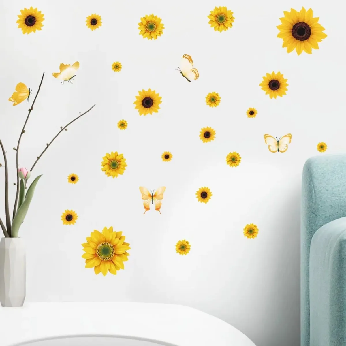 Sunflower Decorations for Bedroom Kitchen Classroom Living Room | Self-Adhesive Vinyl Sunflower and Butterfly Wall Stickers