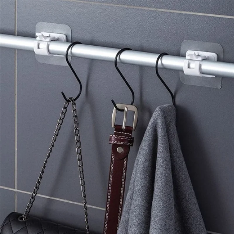 10Pcs Hooks for Curtain Rod Without Nails Curtain Rod Brackets No Drilling Self Adhesive Fixed Clip Curtain Bracket