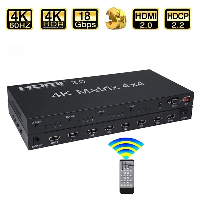 4K 60Hz True HD Matrix 4x4 4 Inputs and 4 Outputs Vs HD 2.0 Matrix 2x4 4x2 Switch Splitter Video Converter with RS232 / EDID