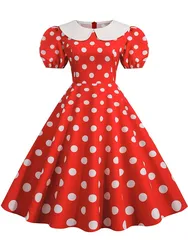 Summer Women Pink Polka Dot Elegant Party Dress Retro Vintage 50s 60s Pin Up Rockabilly Dress Casual Robe Femme